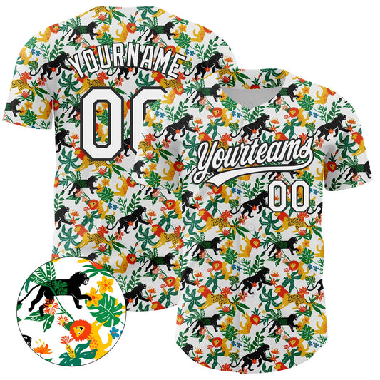 Custom White Black 3D Pattern Design Animal Lion And Leopard Authentic Baseball Jersey - Sky-Custom