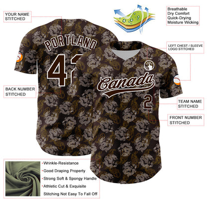 Custom Brown White 3D Pattern Design Animal Loongfeng Authentic Baseball Jersey - Sky-Custom