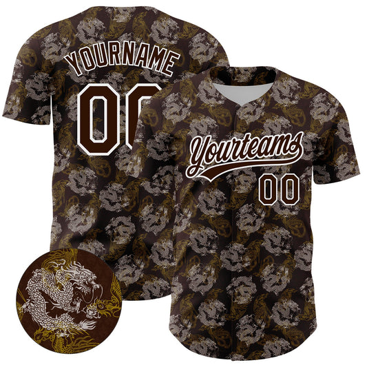 Custom Brown White 3D Pattern Design Animal Loongfeng Authentic Baseball Jersey - Sky-Custom