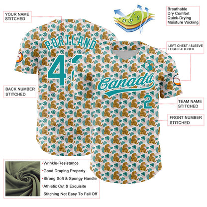 Custom White Teal 3D Pattern Design Animal Leopard Authentic Baseball Jersey - Sky-Custom