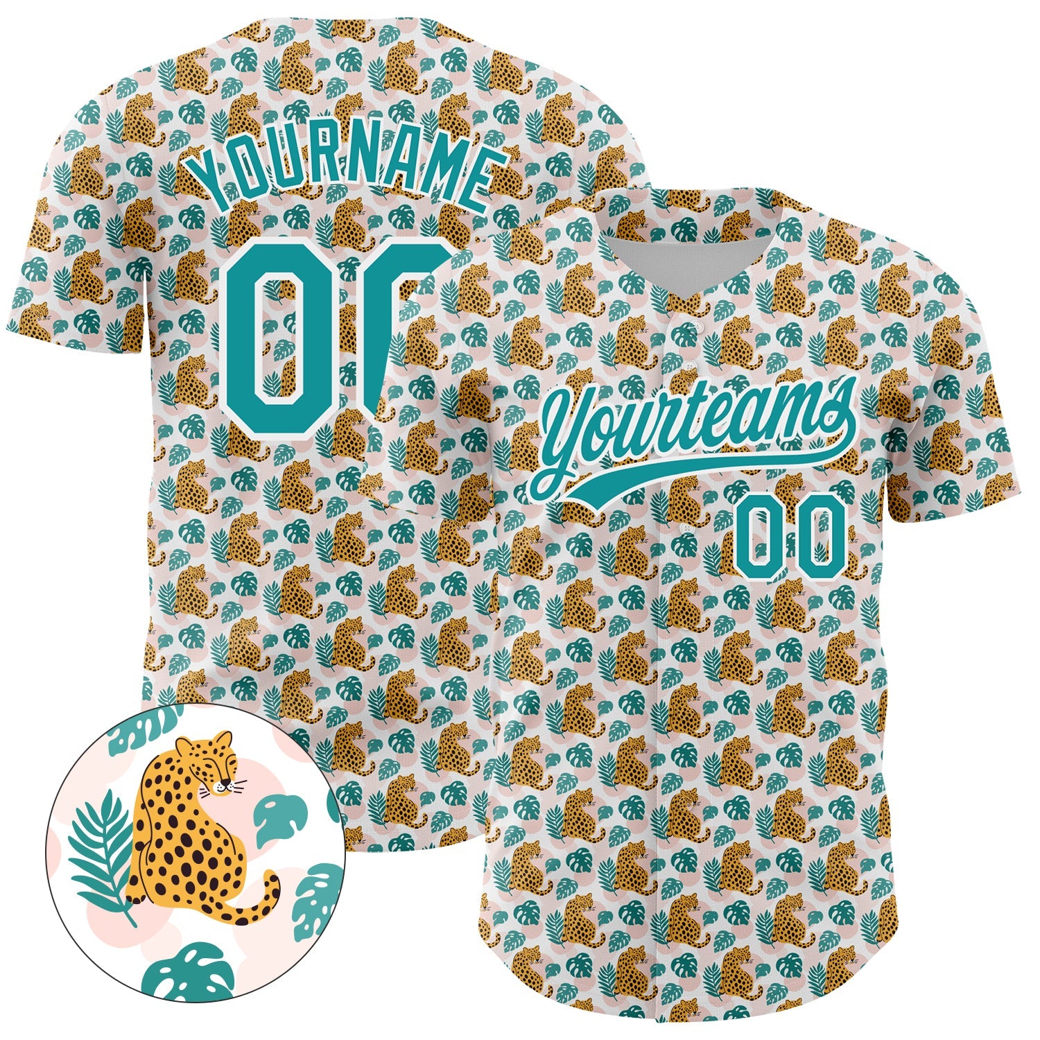 Custom White Teal 3D Pattern Design Animal Leopard Authentic Baseball Jersey - Sky-Custom