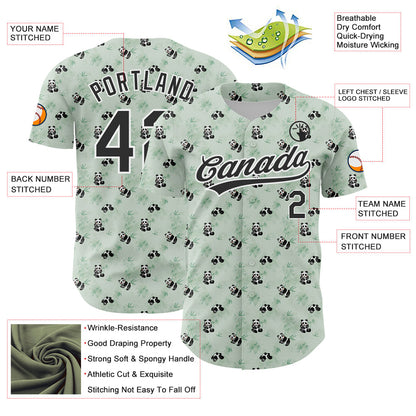 Custom Green Black-White 3D Pattern Design Animal Panda Authentic Baseball Jersey - Sky-Custom