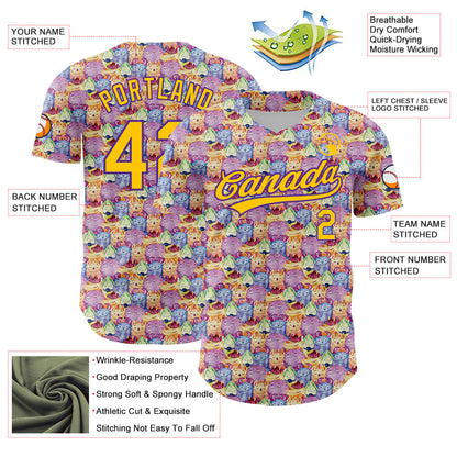 Custom Pink Yellow-Purple 3D Pattern Design Animal Funny Monster Authentic Baseball Jersey - Sky-Custom