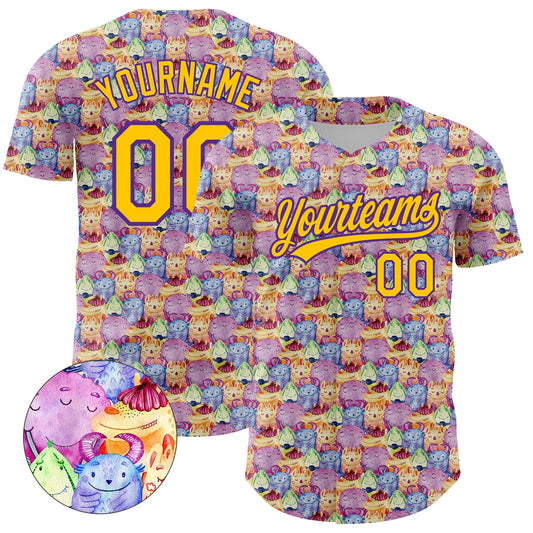 Custom Pink Yellow-Purple 3D Pattern Design Animal Funny Monster Authentic Baseball Jersey - Sky-Custom