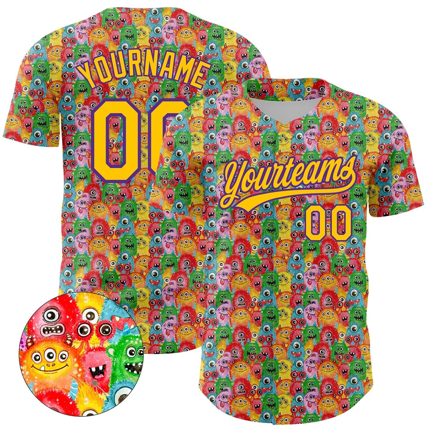 Custom Pink Yellow-Purple 3D Pattern Design Animal Funny Monster Authentic Baseball Jersey - Sky-Custom