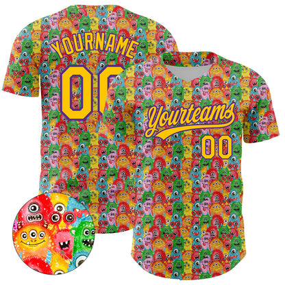Custom Pink Yellow-Purple 3D Pattern Design Animal Funny Monster Authentic Baseball Jersey - Sky-Custom