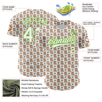 Custom White Aurora Green 3D Pattern Design Animal Dog Authentic Baseball Jersey - Sky-Custom