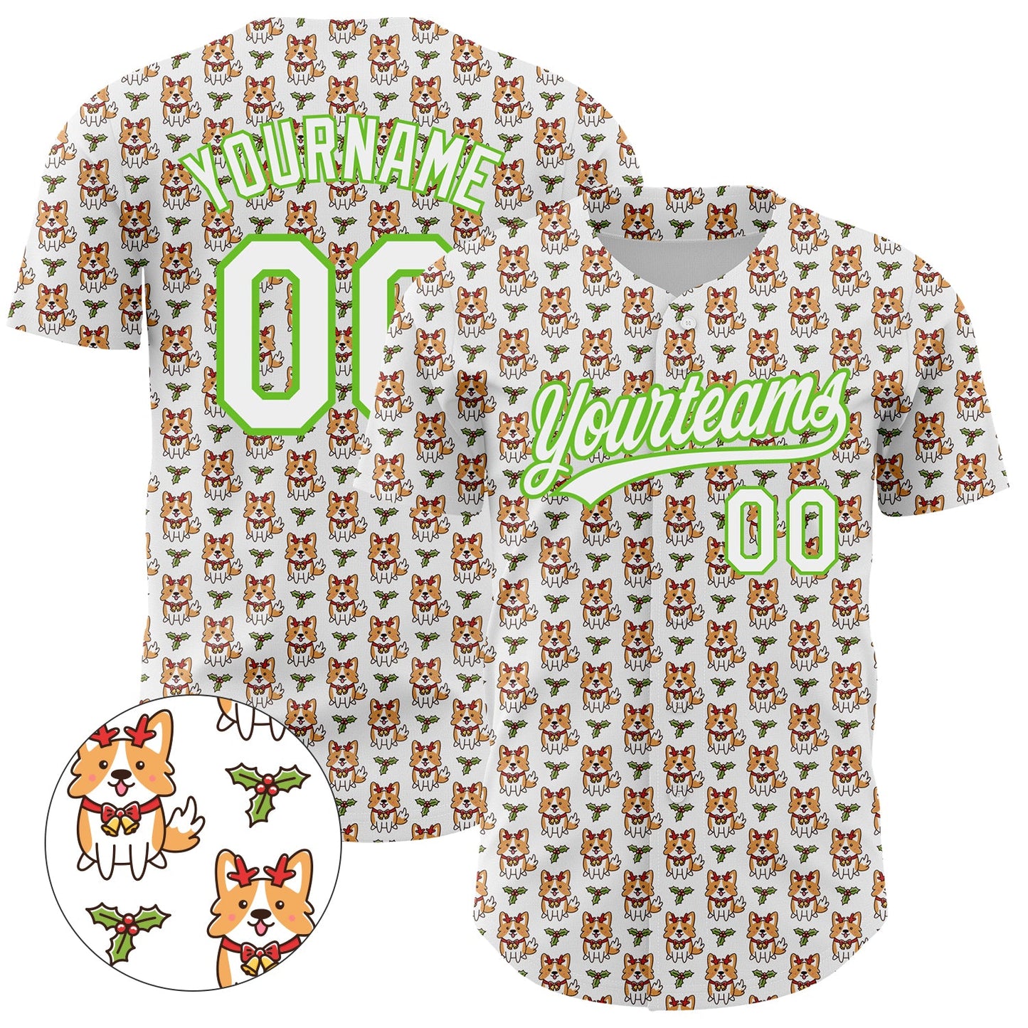 Custom White Aurora Green 3D Pattern Design Animal Dog Authentic Baseball Jersey - Sky-Custom