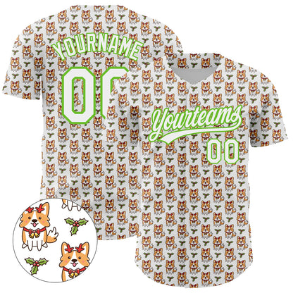 Custom White Aurora Green 3D Pattern Design Animal Dog Authentic Baseball Jersey - Sky-Custom