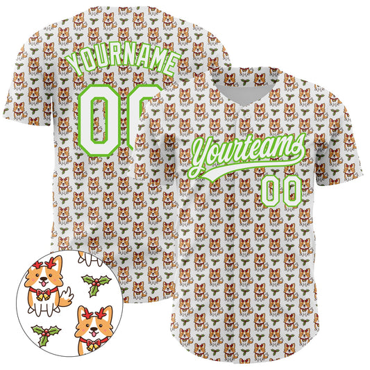 Custom White Aurora Green 3D Pattern Design Animal Dog Authentic Baseball Jersey - Sky-Custom
