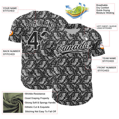 Custom Black White 3D Pattern Design Animal Tiger And Rabbit Authentic Baseball Jersey - Sky-Custom