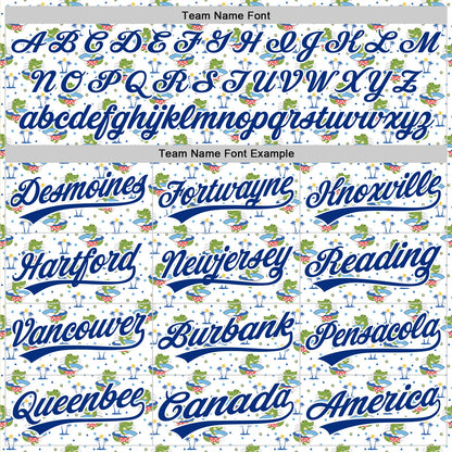 Custom White Royal 3D Pattern Design Animal Crocodile Surfing Authentic Baseball Jersey - Sky-Custom