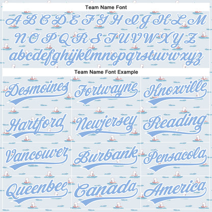 Custom Gray Light Blue-White 3D Pattern Design Animal Dog Surfing Authentic Baseball Jersey - Sky-Custom