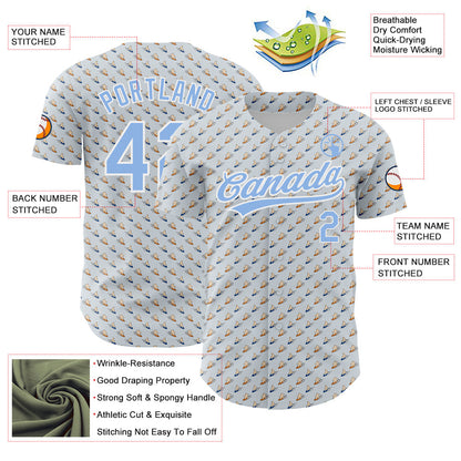 Custom Gray Light Blue-White 3D Pattern Design Animal Bear Surfing Authentic Baseball Jersey - Sky-Custom