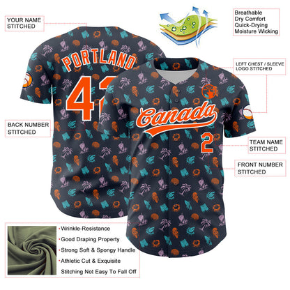 Custom Navy Orange-White 3D Pattern Design Ice Cream And Hawaii Palm Trees Authentic Baseball Jersey - Sky-Custom