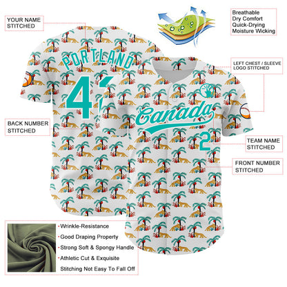 Custom White Aqua 3D Pattern Design Animal Leopard And Hawaii Palm Trees Authentic Baseball Jersey - Sky-Custom