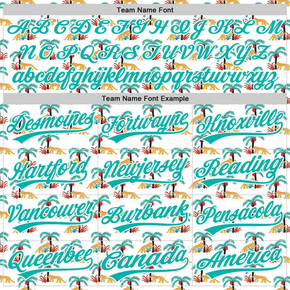 Custom White Aqua 3D Pattern Design Animal Leopard And Hawaii Palm Trees Authentic Baseball Jersey - Sky-Custom