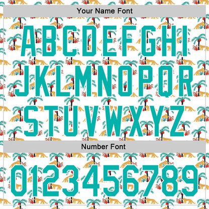 Custom White Aqua 3D Pattern Design Animal Leopard And Hawaii Palm Trees Authentic Baseball Jersey - Sky-Custom