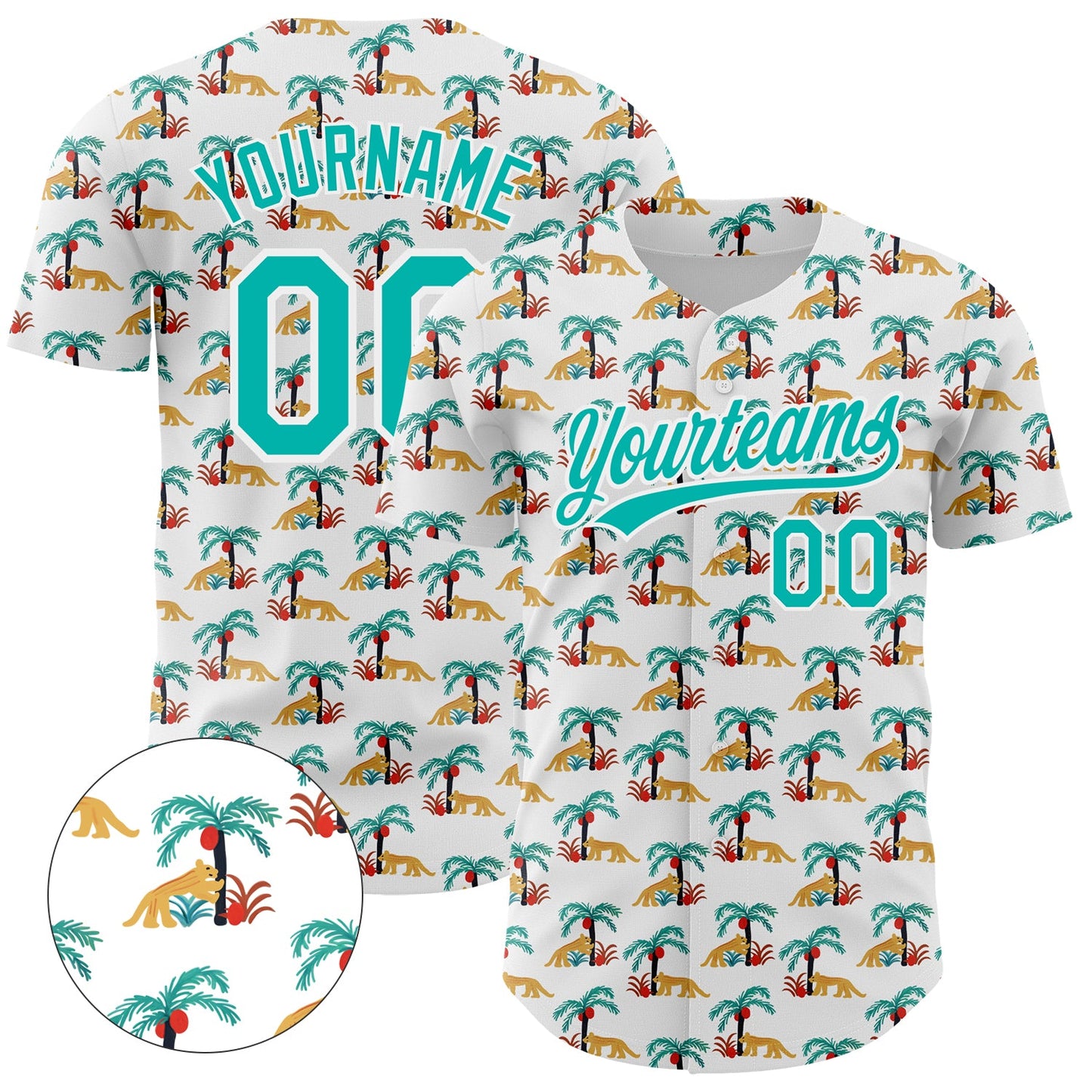 Custom White Aqua 3D Pattern Design Animal Leopard And Hawaii Palm Trees Authentic Baseball Jersey - Sky-Custom