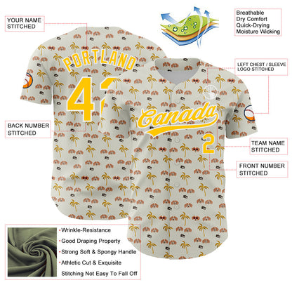 Custom White Yellow 3D Pattern Design Animal Dog And Hawaii Palm Trees Authentic Baseball Jersey - Sky-Custom
