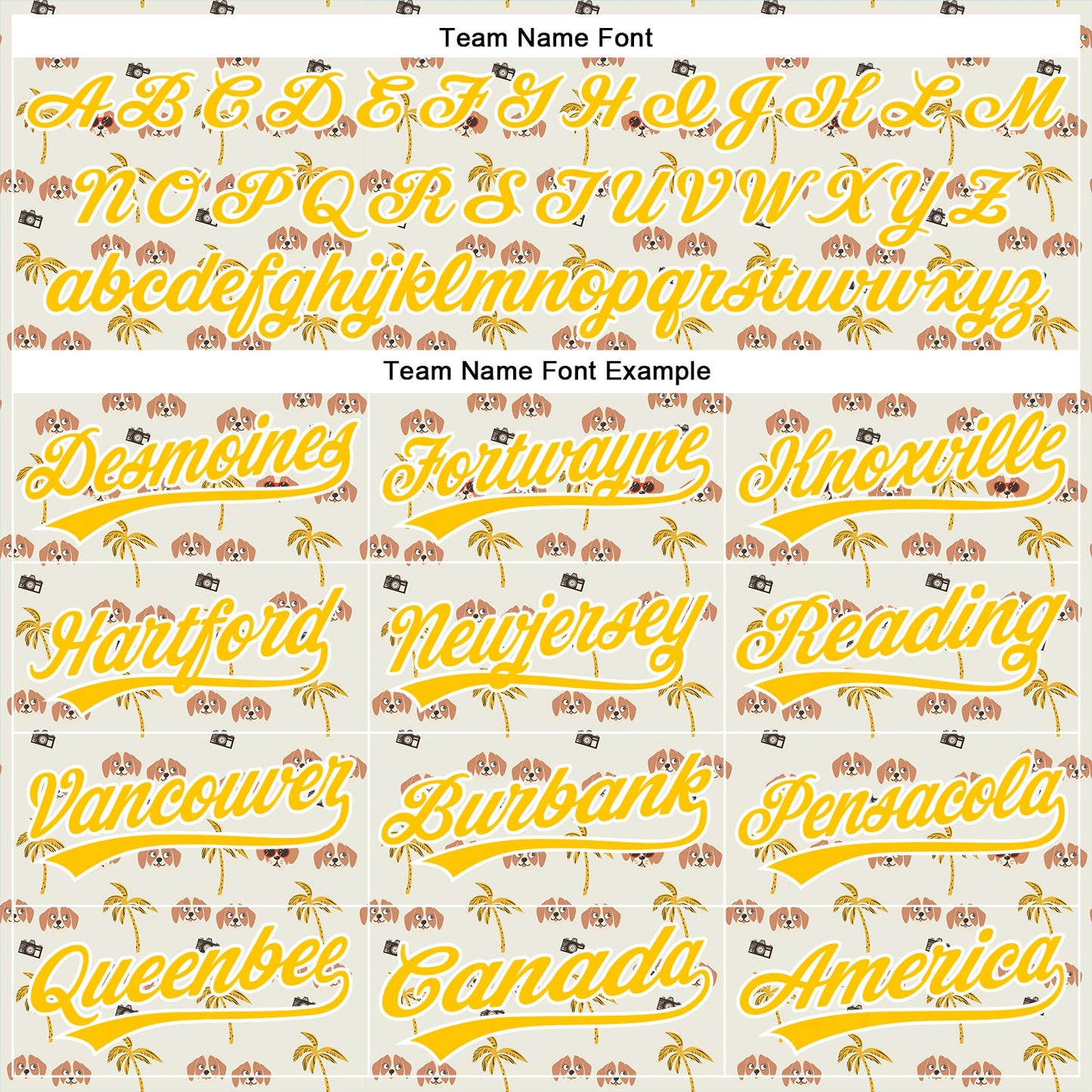 Custom White Yellow 3D Pattern Design Animal Dog And Hawaii Palm Trees Authentic Baseball Jersey - Sky-Custom