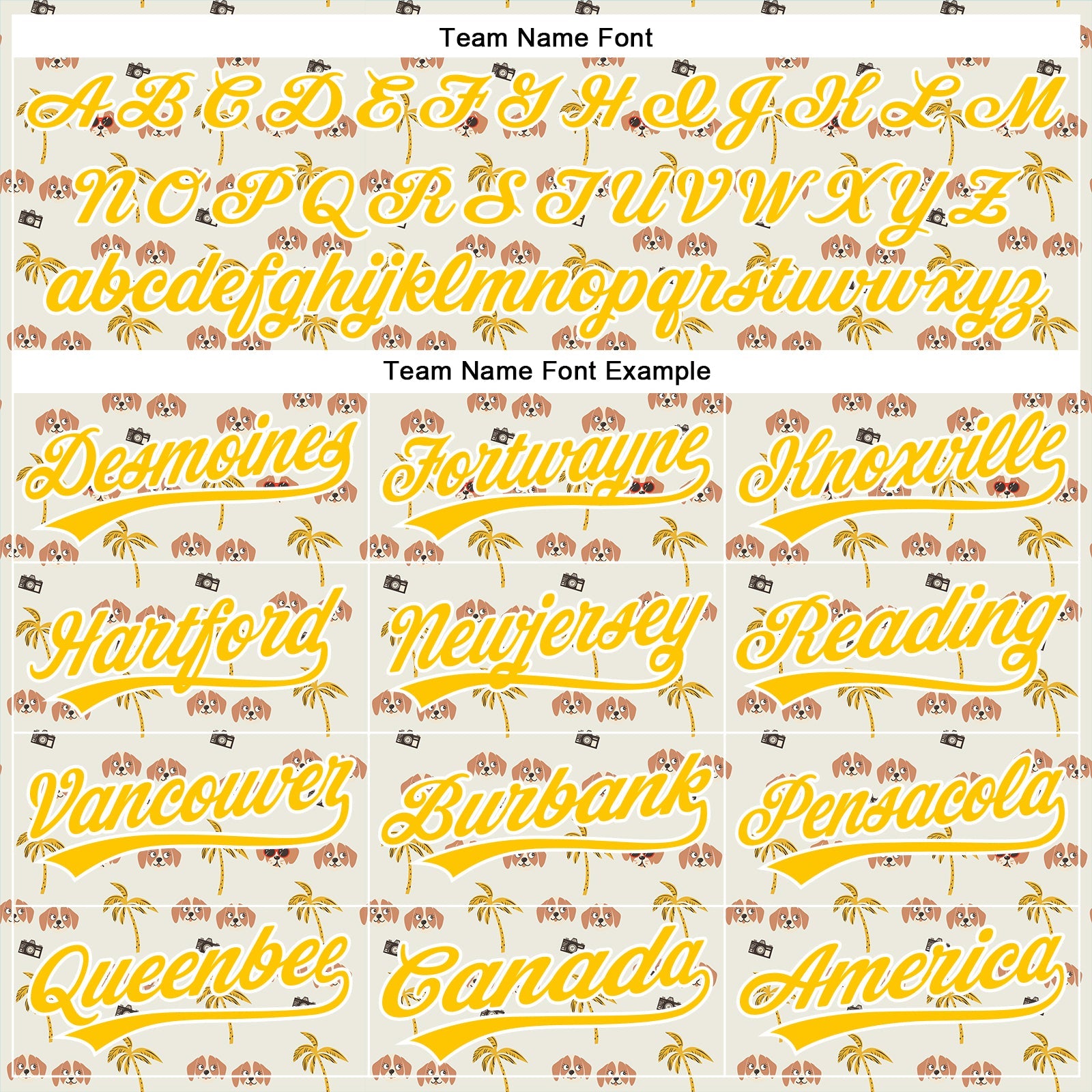Custom White Yellow 3D Pattern Design Animal Dog And Hawaii Palm Trees Authentic Baseball Jersey - Sky-Custom