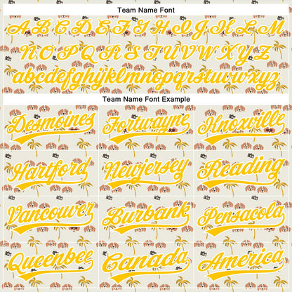 Custom White Yellow 3D Pattern Design Animal Dog And Hawaii Palm Trees Authentic Baseball Jersey - Sky-Custom