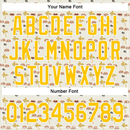 Custom White Yellow 3D Pattern Design Animal Dog And Hawaii Palm Trees Authentic Baseball Jersey - Sky-Custom