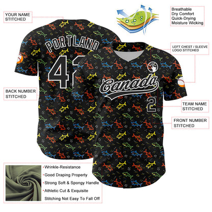 Custom Black White 3D Pattern Design Animal Fish Authentic Baseball Jersey - Sky-Custom
