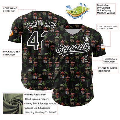 Custom Black White 3D Pattern Design Animal Elephant And Hawaii Palm Trees Authentic Baseball Jersey - Sky-Custom