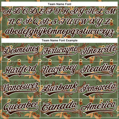 Custom Green Brown-White 3D Pattern Design Animal Leopard And Hawaii Palm Leaves Authentic Baseball Jersey - Sky-Custom