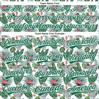 Custom White Kelly Green 3D Pattern Design Animal Zebra Flamingo And Hawaii Palm Leaves Authentic Baseball Jersey - Sky-Custom