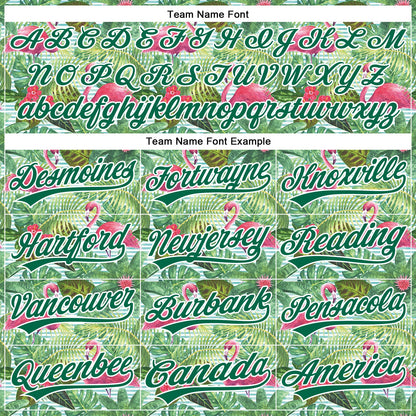 Custom White Kelly Green 3D Pattern Design Animal Flamingo And Hawaii Palm Leaves Authentic Baseball Jersey - Sky-Custom