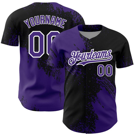 Custom Purple Black-White 3D Pattern Design Abstract Brush Stroke Authentic Baseball Jersey - Sky-Custom