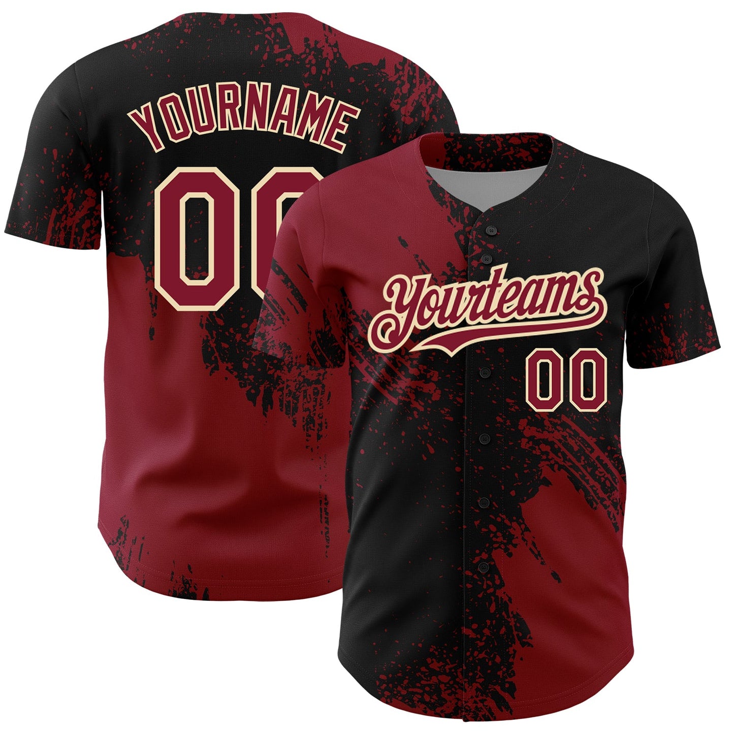 Custom Crimson Black-Cream 3D Pattern Design Abstract Brush Stroke Authentic Baseball Jersey - Sky-Custom