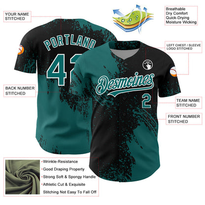Custom Teal Black-White 3D Pattern Design Abstract Brush Stroke Authentic Baseball Jersey - Sky-Custom