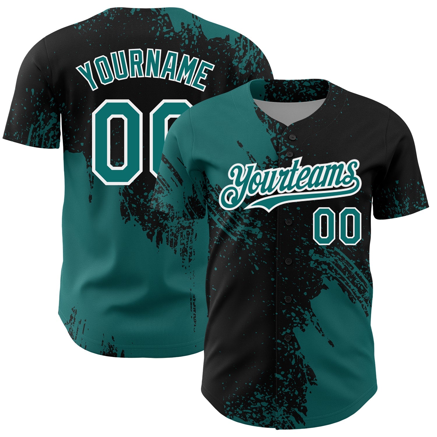 Custom Teal Black-White 3D Pattern Design Abstract Brush Stroke Authentic Baseball Jersey - Sky-Custom