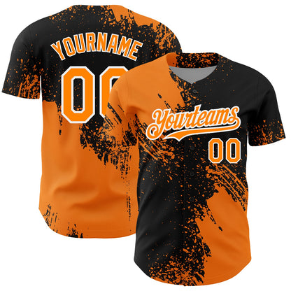Custom Bay Orange Black-White 3D Pattern Design Abstract Brush Stroke Authentic Baseball Jersey - Sky-Custom