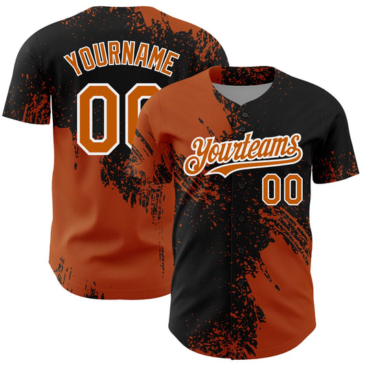 Custom Texas Orange Black-White 3D Pattern Design Abstract Brush Stroke Authentic Baseball Jersey - Sky-Custom