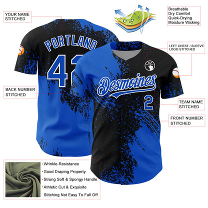 Custom Thunder Blue Black-White 3D Pattern Design Abstract Brush Stroke Authentic Baseball Jersey - Sky-Custom