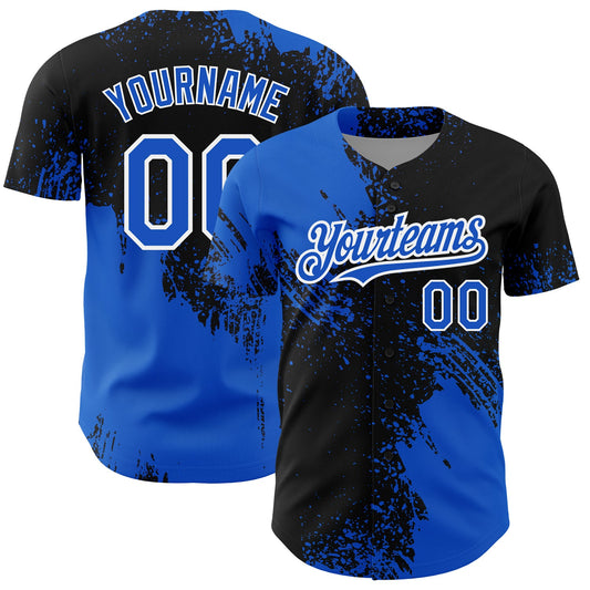 Custom Thunder Blue Black-White 3D Pattern Design Abstract Brush Stroke Authentic Baseball Jersey - Sky-Custom
