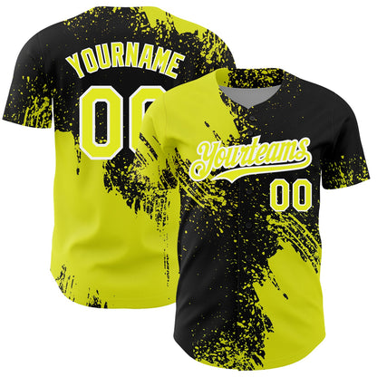 Custom Neon Yellow Black-White 3D Pattern Design Abstract Brush Stroke Authentic Baseball Jersey - Sky-Custom
