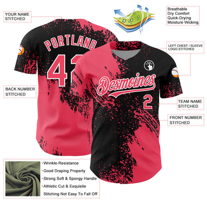 Custom Neon Pink Black-White 3D Pattern Design Abstract Brush Stroke Authentic Baseball Jersey - Sky-Custom