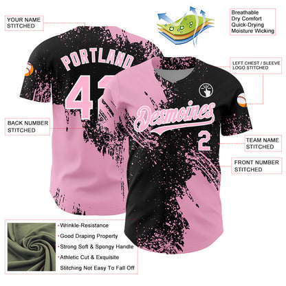 Custom Light Pink Black-White 3D Pattern Design Abstract Brush Stroke Authentic Baseball Jersey - Sky-Custom