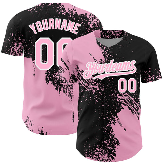 Custom Light Pink Black-White 3D Pattern Design Abstract Brush Stroke Authentic Baseball Jersey - Sky-Custom