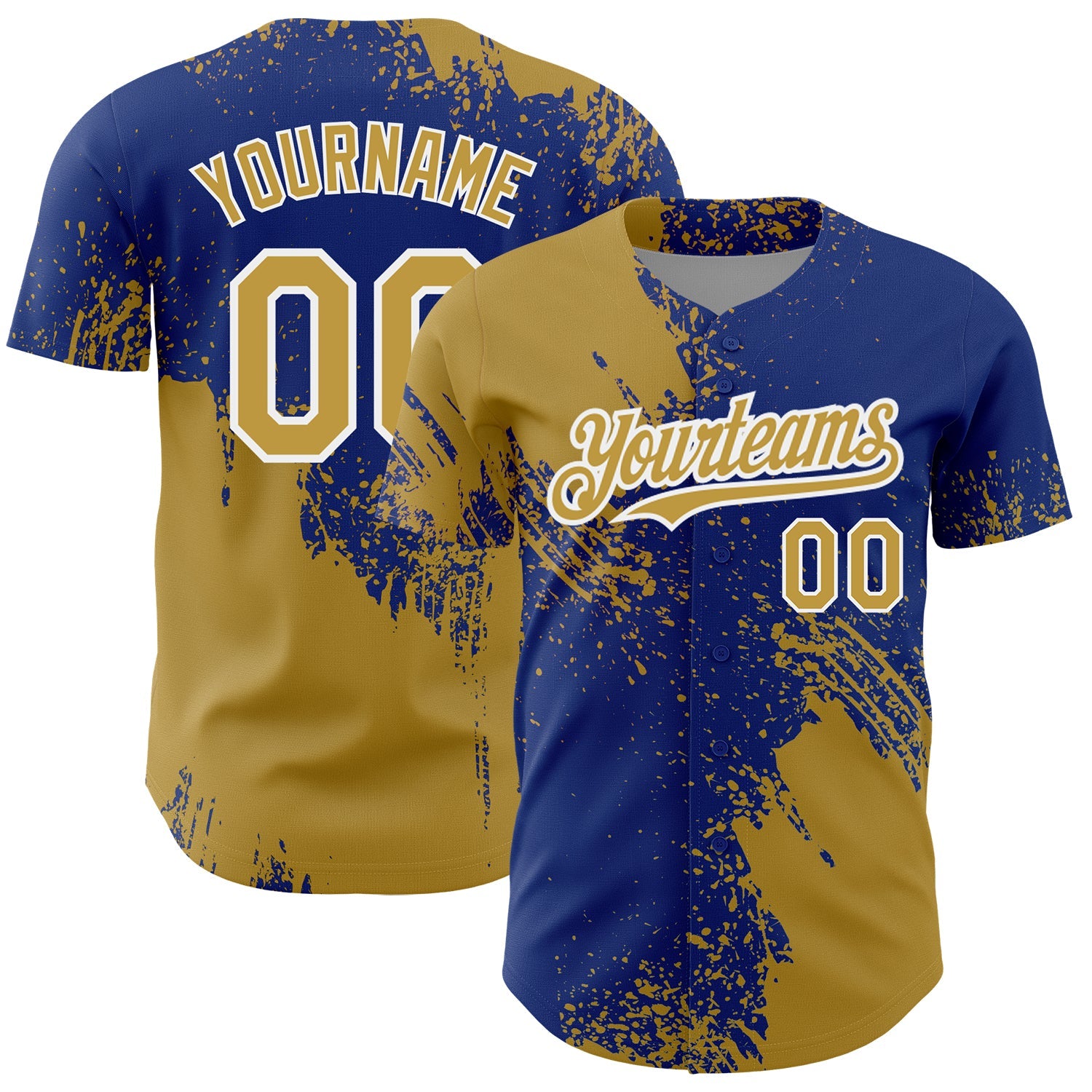 Custom Old Gold Royal-White 3D Pattern Design Abstract Brush Stroke Authentic Baseball Jersey - Sky-Custom