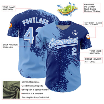 Custom Light Blue Royal-White 3D Pattern Design Abstract Brush Stroke Authentic Baseball Jersey - Sky-Custom