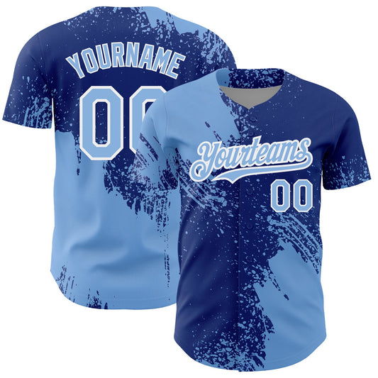 Custom Light Blue Royal-White 3D Pattern Design Abstract Brush Stroke Authentic Baseball Jersey - Sky-Custom
