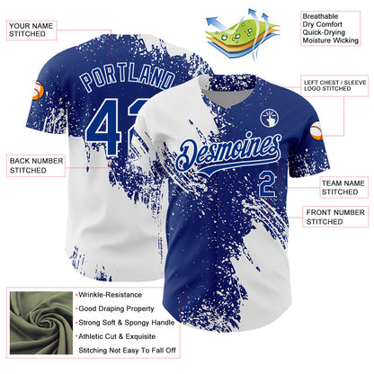 Custom White Royal 3D Pattern Design Abstract Brush Stroke Authentic Baseball Jersey - Sky-Custom