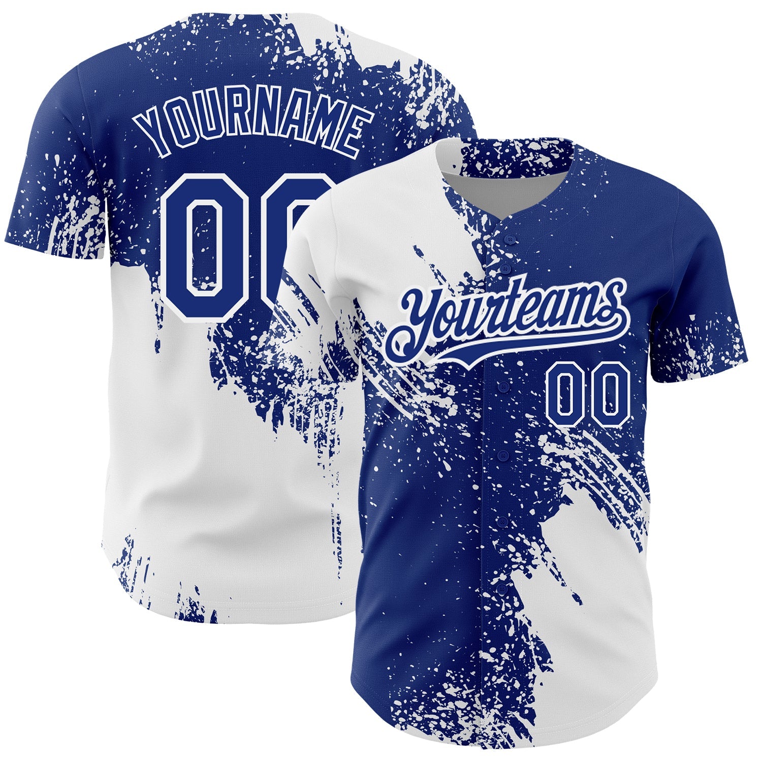 Custom White Royal 3D Pattern Design Abstract Brush Stroke Authentic Baseball Jersey - Sky-Custom